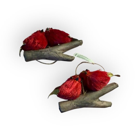 Red Glitter Birds Ornament – Dual Bird Design on Hanging Branch - Picture 3 of 4